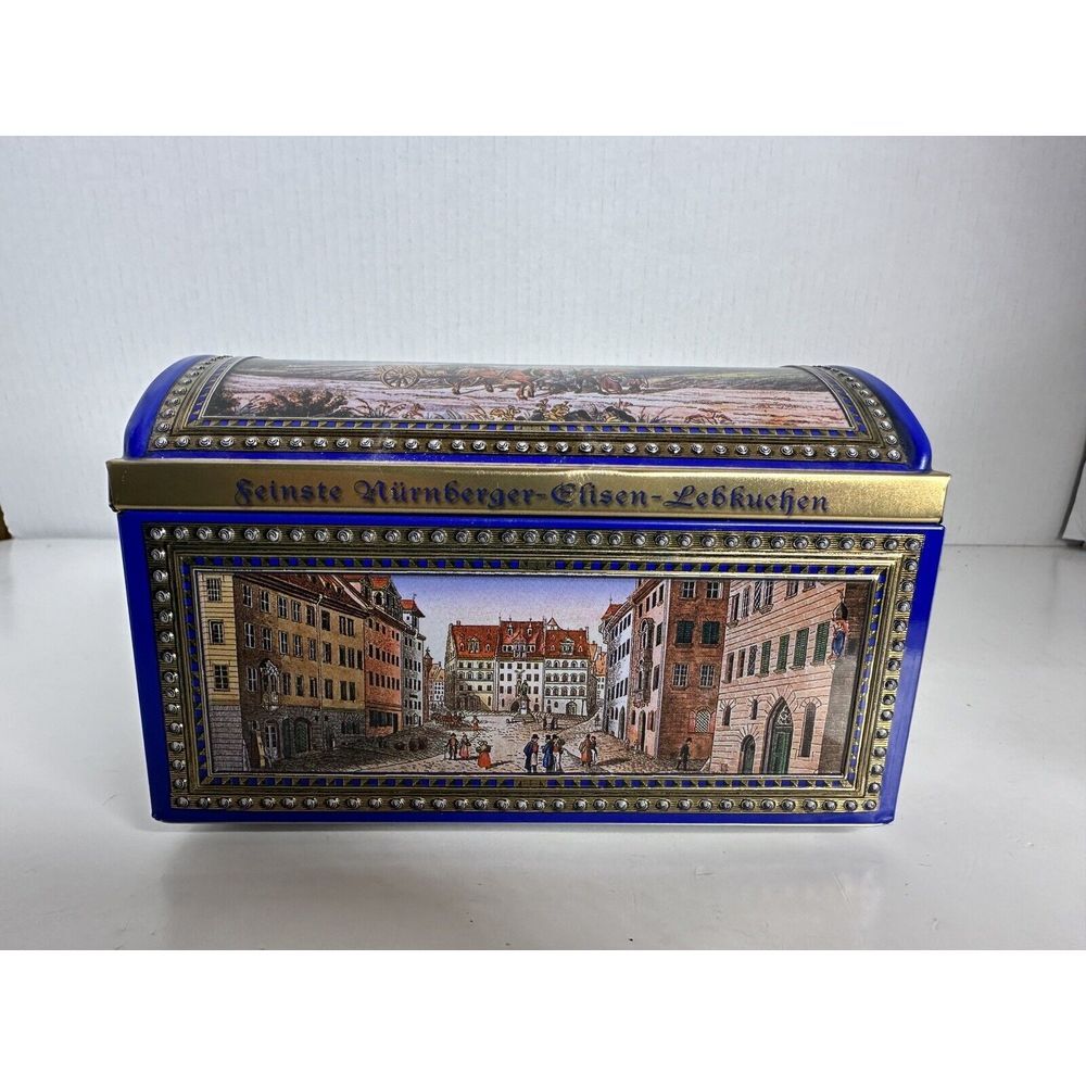 Vintage Germany Music Box Hinged Lid Musical Cookie Tin Box-Nuremberg Scenes - Picture 3 of 9
